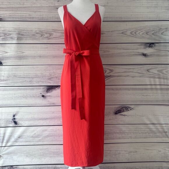 Everlane Orange Midi Length Wrap Dress - Picture 3 of 11